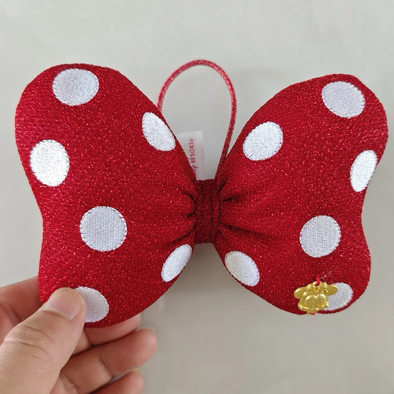 Large 14cm Mickey Mouse Hair Accessories Minnie Embroidered Polka Dot Bow Hairpin Rubber Band Bag Decoration