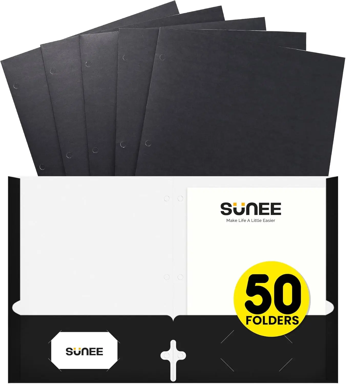 

3-Hole Punched Folders with Pockets, 50-Pack Black, Fits Letter Size Paper for School Office Home