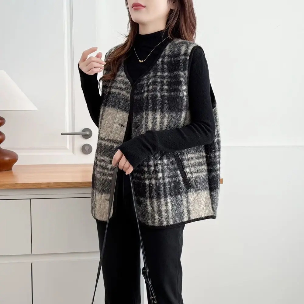 

Ранняя осенняя одежда, жилет, свободный утягивающий жилет в клетку в стиле ретро, качественная женская одежда