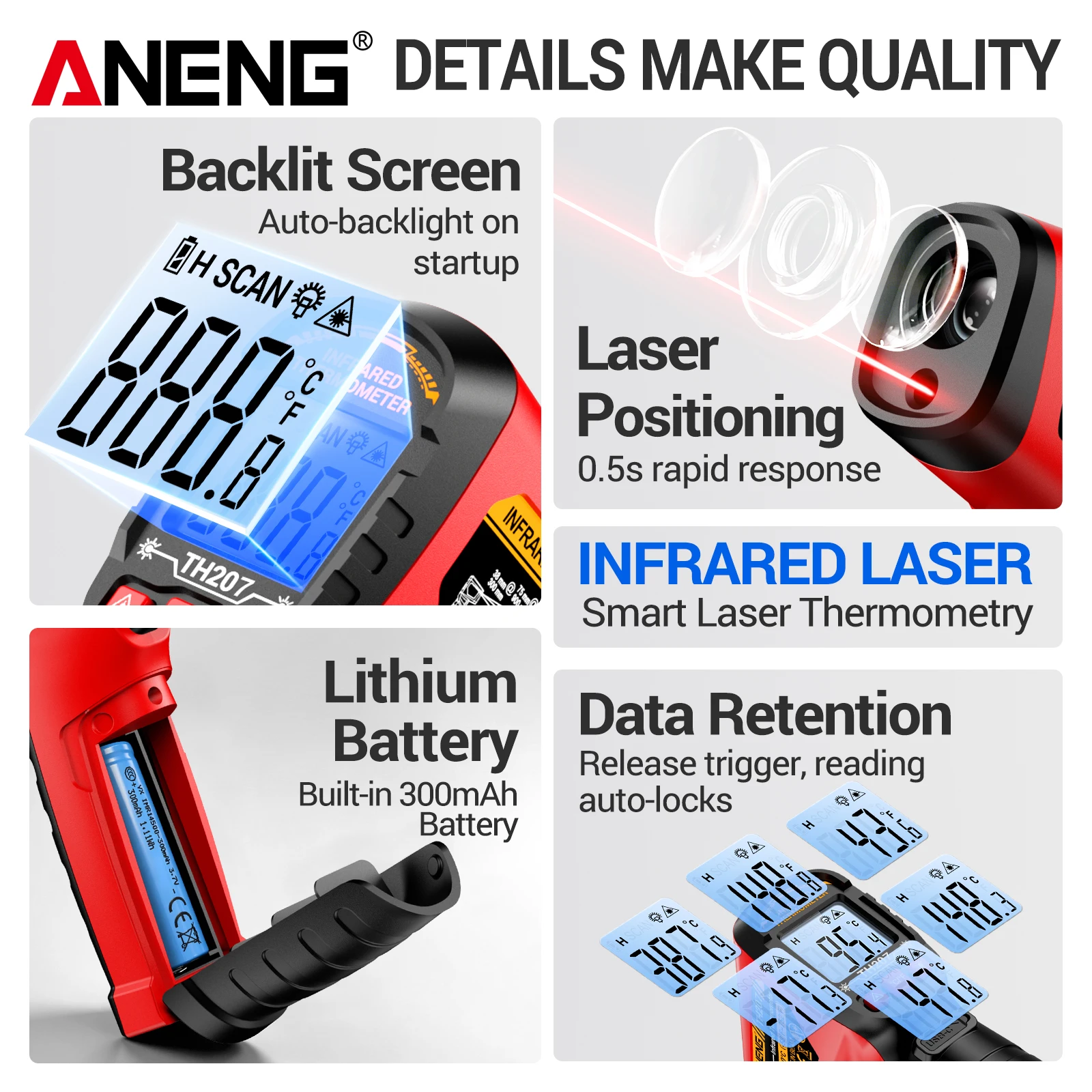 ANENG TH207 Termometer Digital - Industrial Laser Types ulasan dan harga