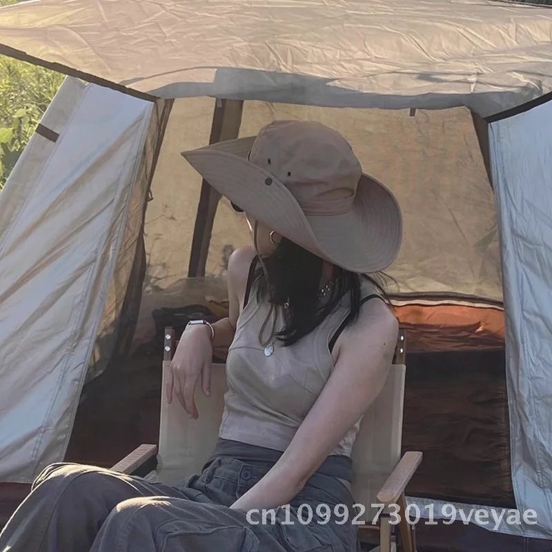 المرأة الصيف واقية من الشمس تسلق الجبال صياد قبعة كبيرة إيف في الهواء الطلق الصيد التنزه ظلة قبعة رعاة البقر حجم واحد يناسب معظم