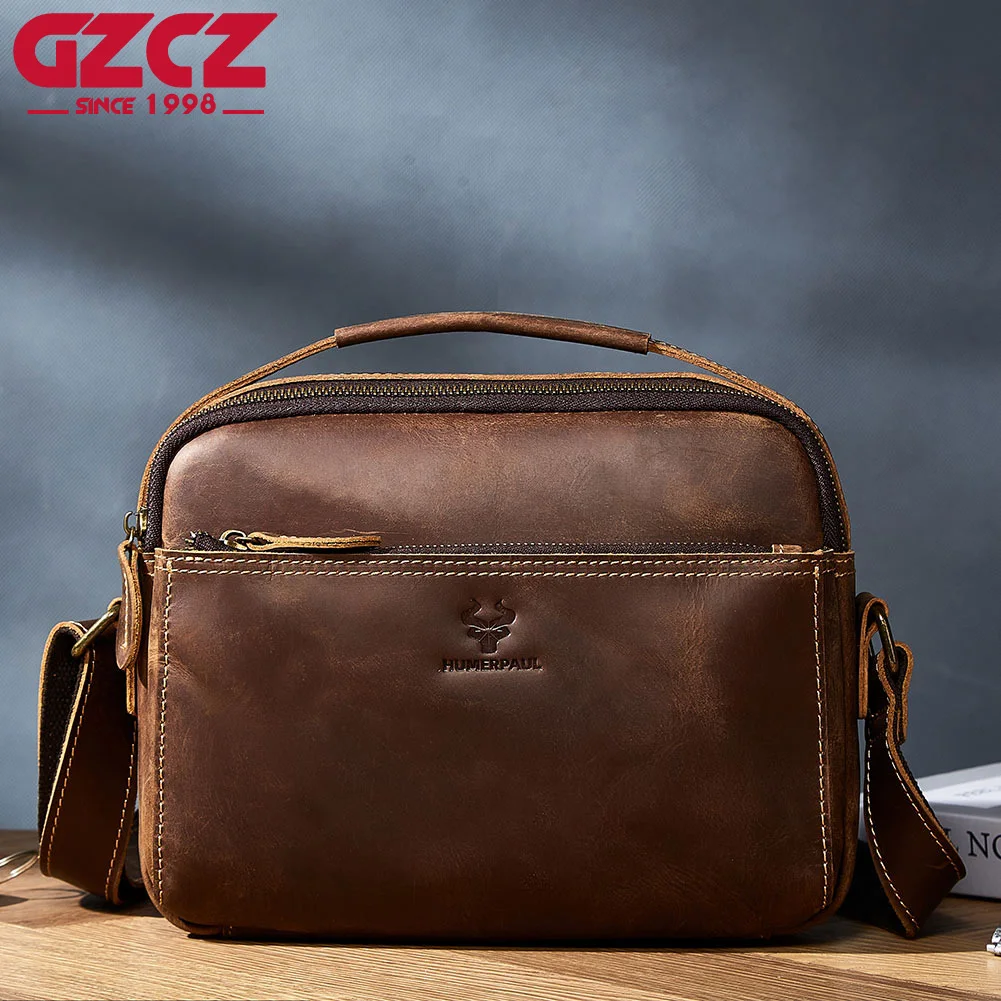 GZCZ 100% Genuine Leather New Shoulder Cross-body Bag Men's Multifunctional Soft Zipper Messenger Bag Business Handbags