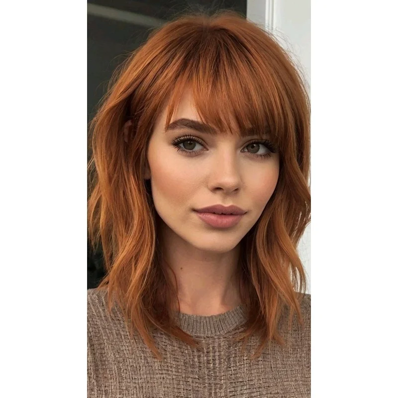 Short Ginger Red Bob Wig Lace Front 100% Human Hair Wigs with Bangs