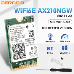 Wifi 6eワイヤレスアダプター,ax210ngw ngff,Bluetooth 5.3,wifi6,5374mbps,2.4g,5g,6ghz,802.11ax,デスクトップ,ラップトップ,win10,11