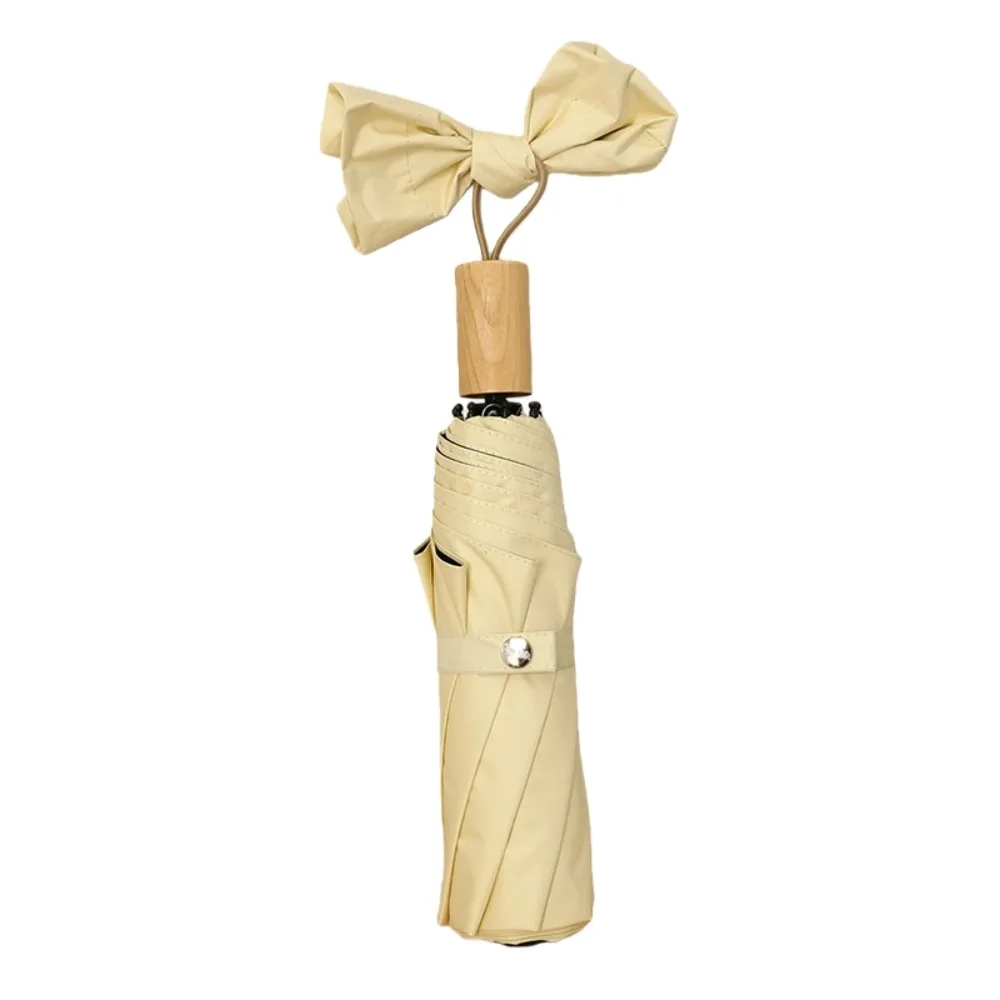 Paraguas de protección solar de Color sólido a la moda, paraguas de lluvia portátil con mango de madera, sombrilla plegable antiviento a prueba de lluvia para mujer