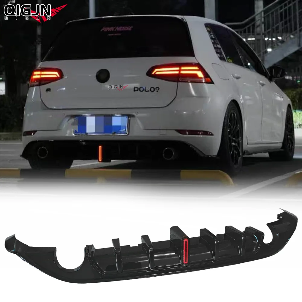 For VW Volkswagen Golf MK7/7.5 TSI TDI GTI GTD TCR Style Split Type Car Rear Bumper Diffuser Lip Body Kits With LED Lightt