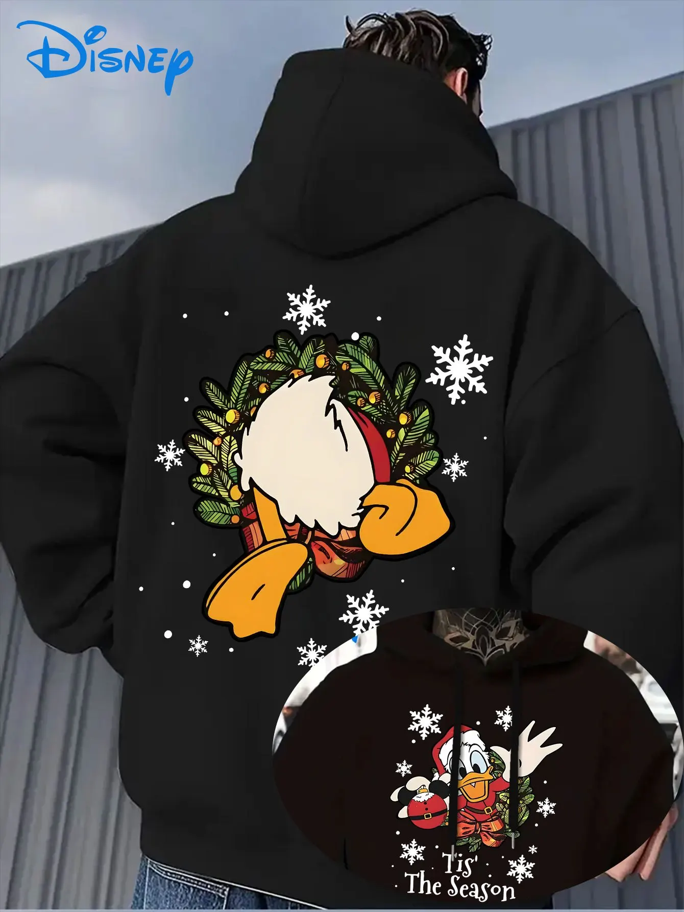 

Мужские рождественские толстовки с капюшоном Disney Donald Duck, модные толстовки унисекс большого размера, осенне-зимние флисовые повседневные универсальные