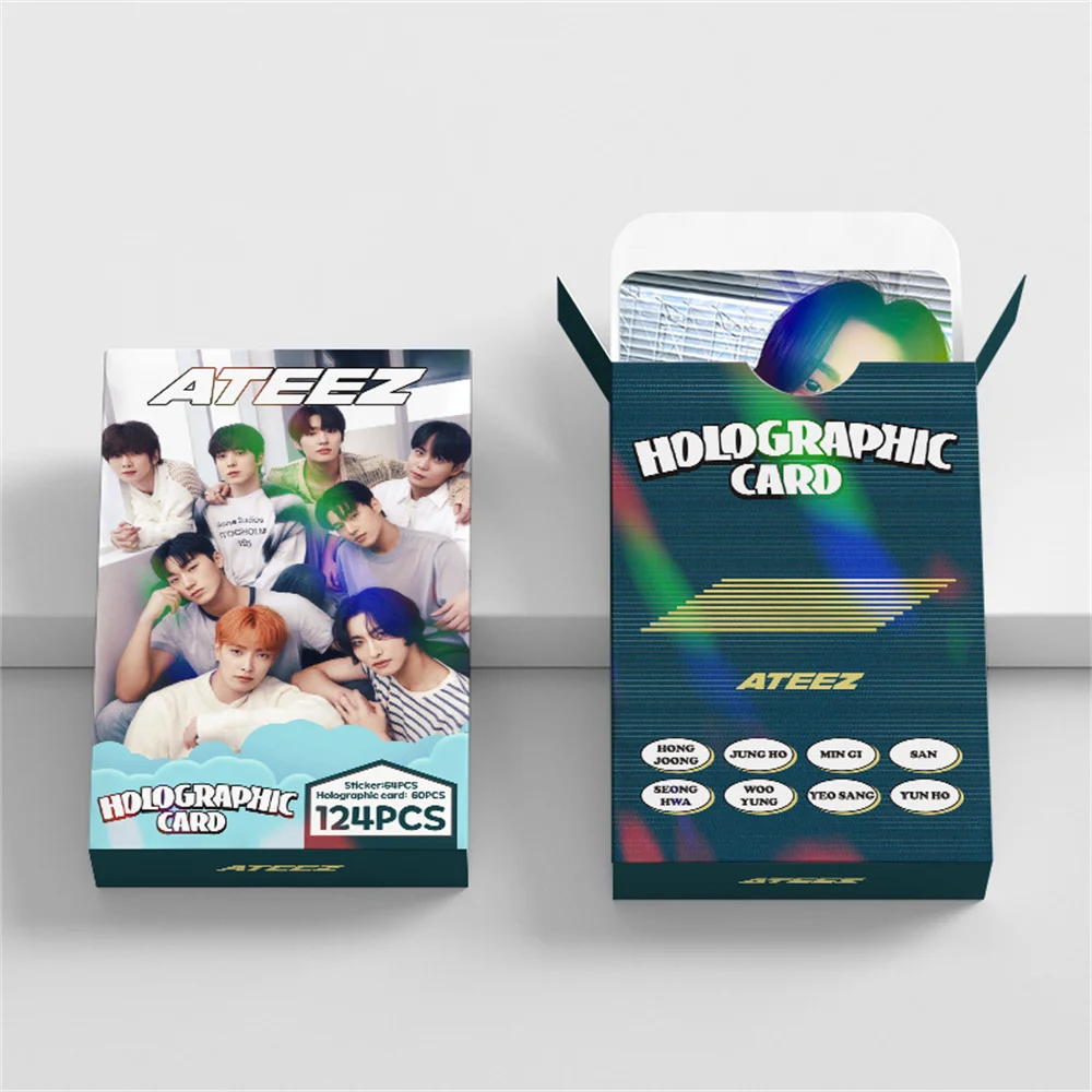 124Pcs/Set KPOP ATEEZ Babymonster Album Holographic Lomo Cards Stickers Mingi Jongho Ruka ASA Laser Selfie Photocards Fans Gifts