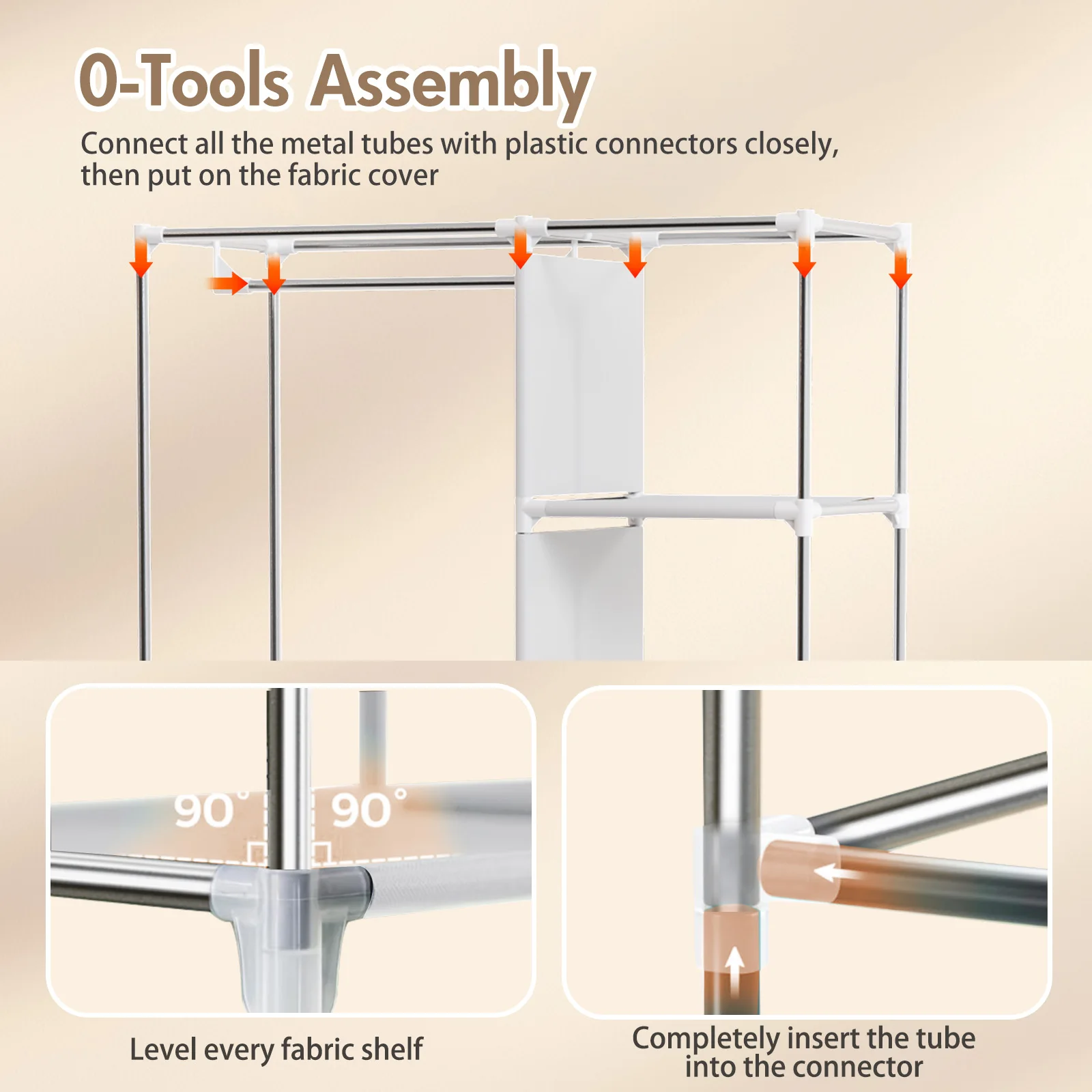 Portable Closet Wardrobe Organizer with 6 Shelves and Hangin