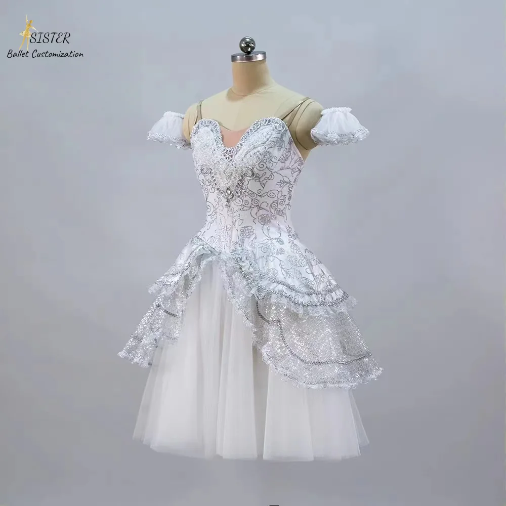 2023 New Professional production tailored to the major competition performance tutu white children adult long skirt peach cup