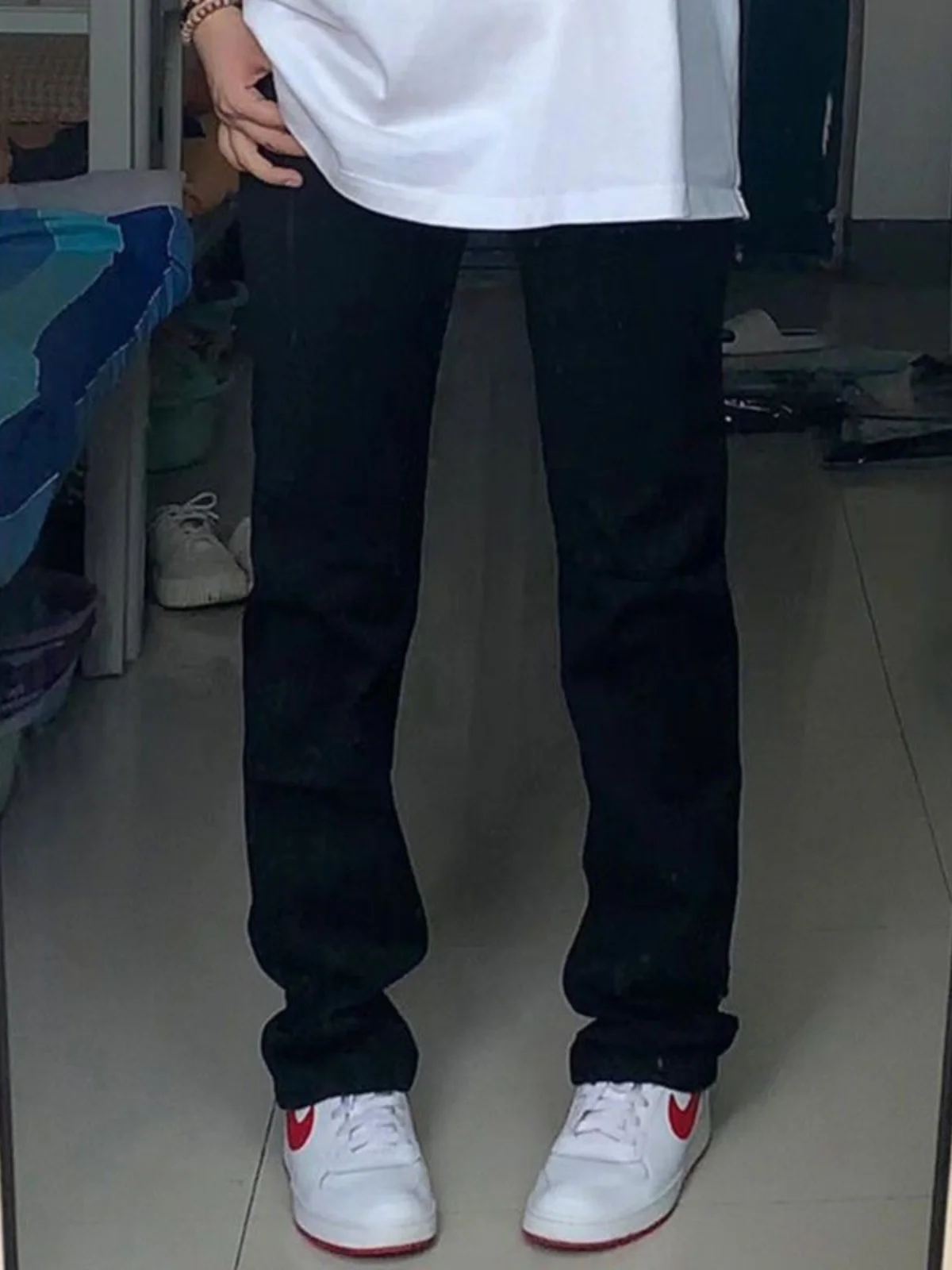 جينز نسائي عالي الخصر مستقيم الساق مبطن من قماش الدنيم بنطلون فضفاض مناسب للتخسيس للجسم الكمثرى العصري