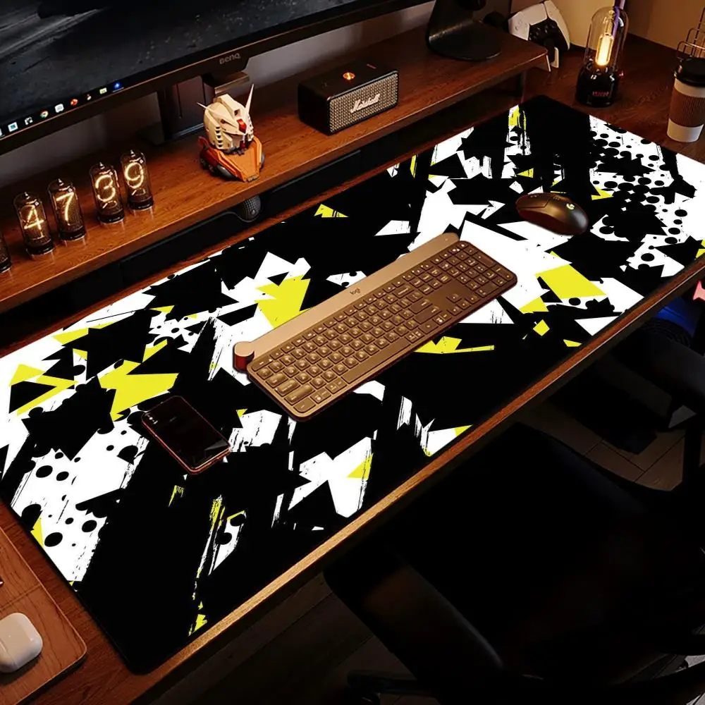 Large Size Table Mat Abstract Broken Triangle Graffiti Black White Yellow Contrast Art For Laptop Bedroom Learning Pad