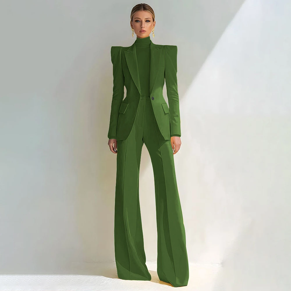 Professionele Dames Rood Pak Piekte Revers Enkele Knop Vrouwelijke Elegante Blazer En Uitlopende Broek 2 Delige Set Formele Kantoorkleding