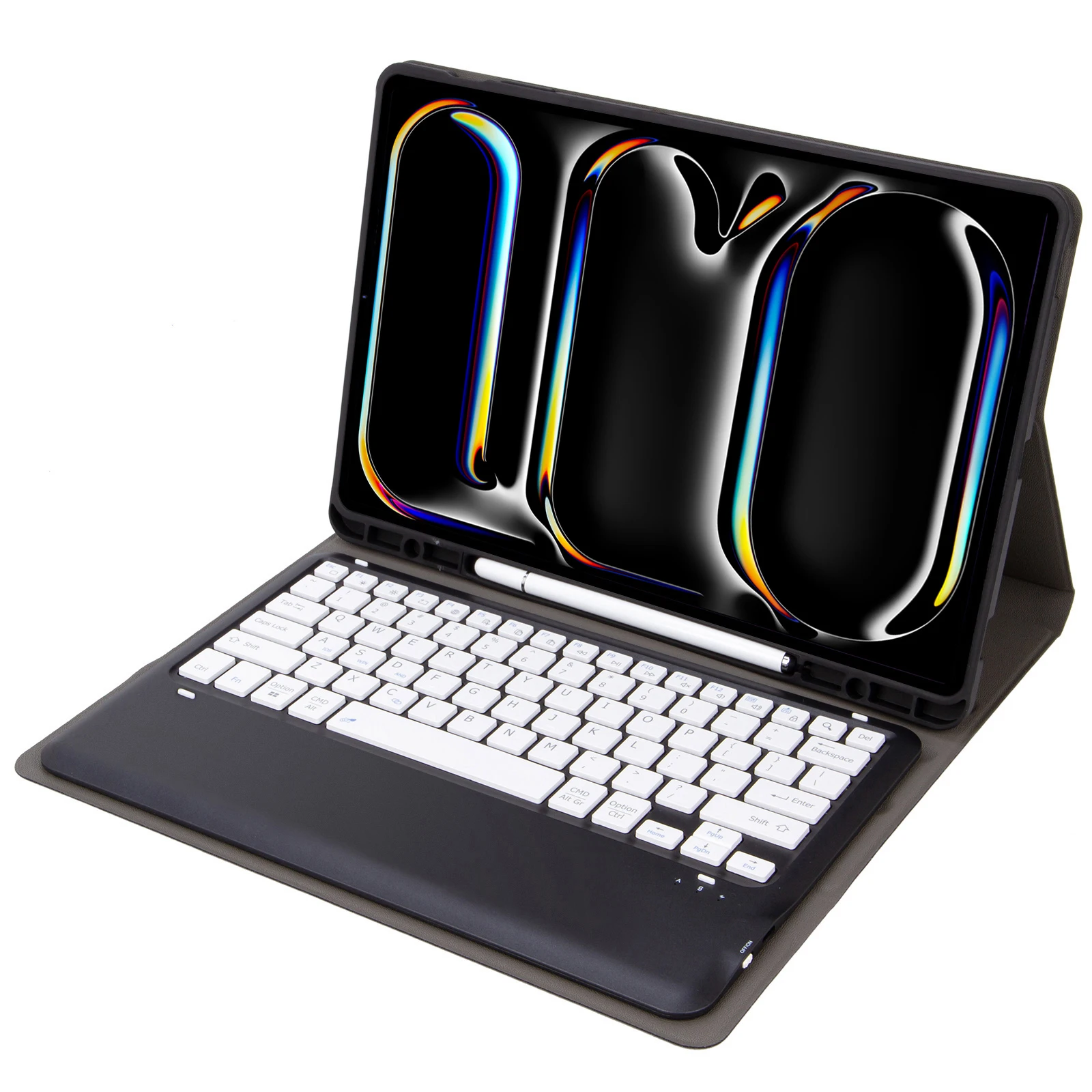 A14B สําหรับ iPad Pro 13 (2024) ฝาครอบคีย์บอร์ดที่รองรับ Bluetooth พร้อมช่องเสียบปากกาเคสแท็บเล็ตบางเฉียบ - ดํา / ขาว