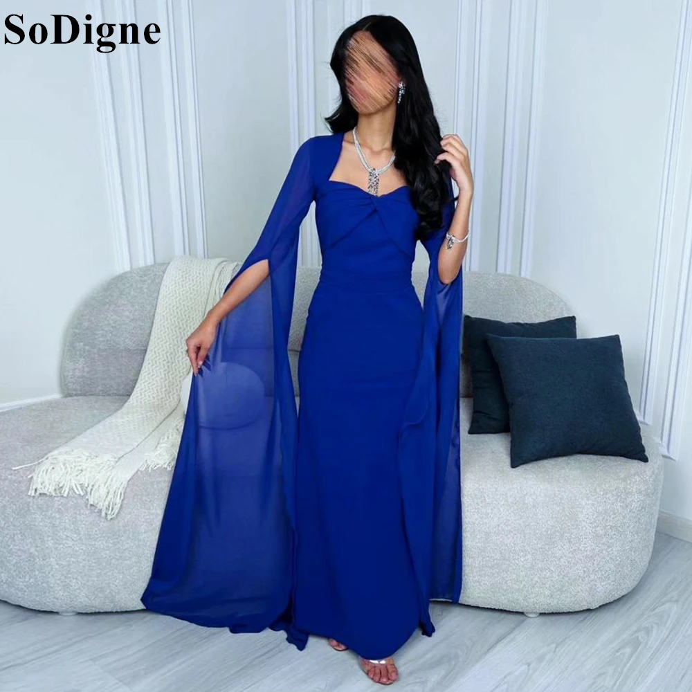 

SoDigne Royal Blue Evening Dresses with Cape Sleeves Strapless Mermaid Elegant Party Dress 2024 Formal Occasion Prom Gowns