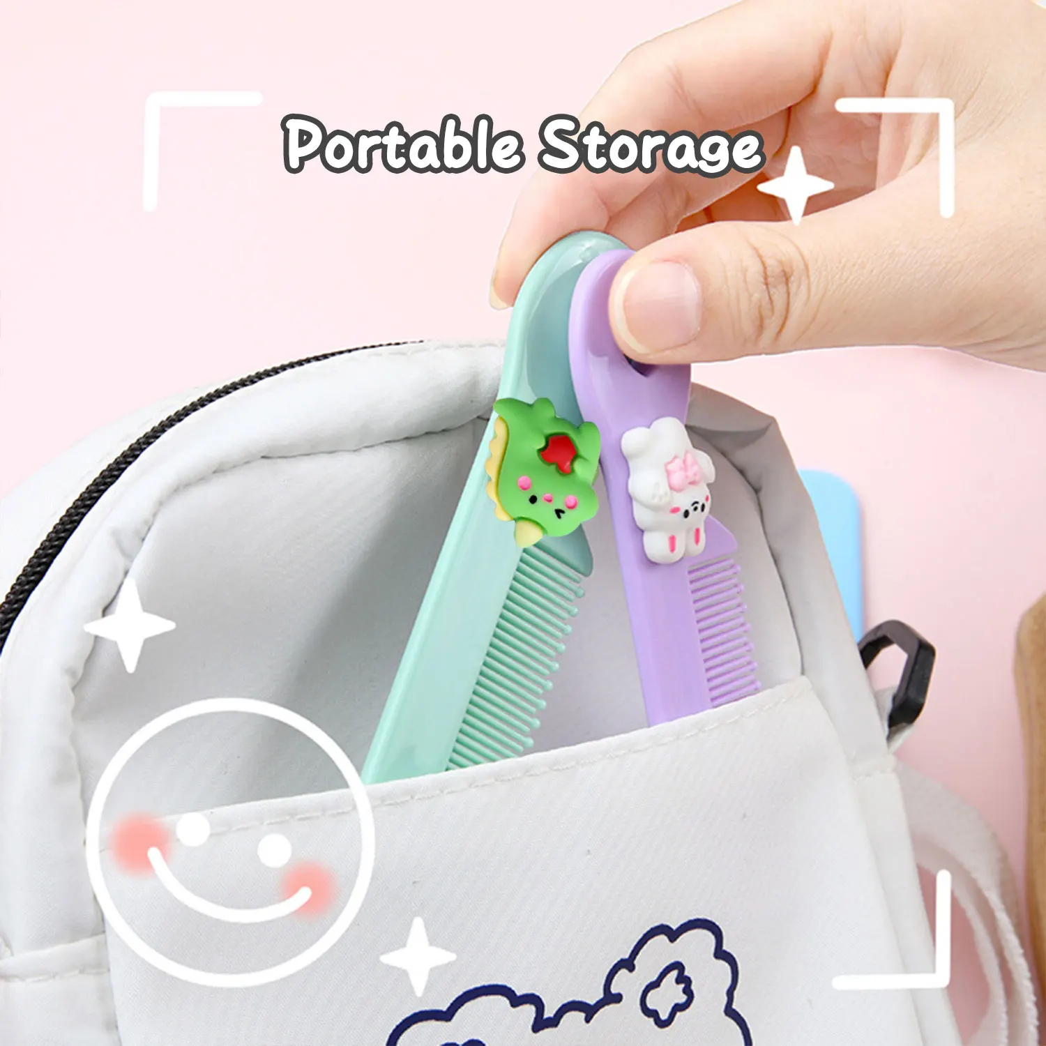 Cute kids mini comb, cartoon small animal portable bangs broken hair round head tooth comb, boys girls hair comb
