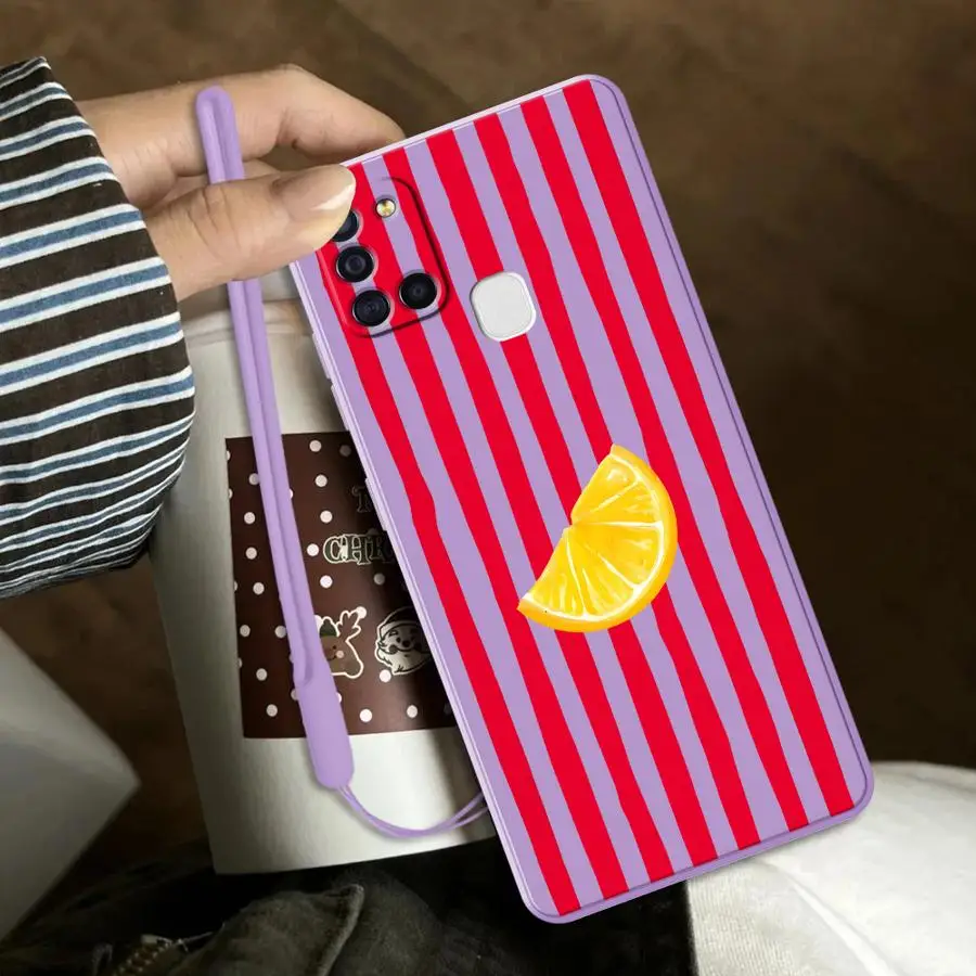 Case for Samsung Galaxy A71 A73 A20s A53 A30s A50 A56 A05 A02s A06 A03 A04 Phone Cover Lemon Cool Stripe Pattern