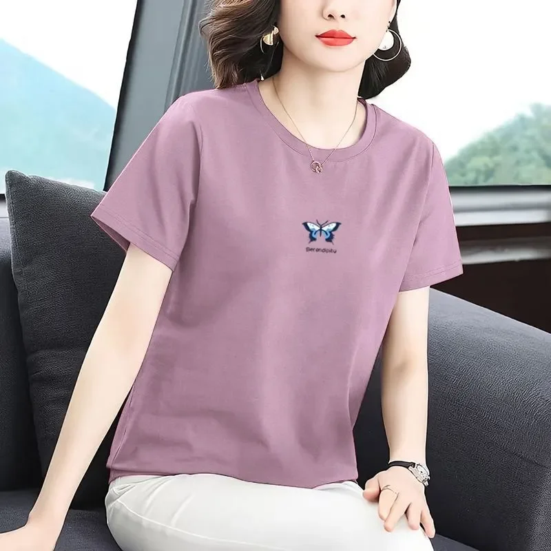 Women's Cotton Butterfly Print T-Shirt Short Sleeve Casual Top
