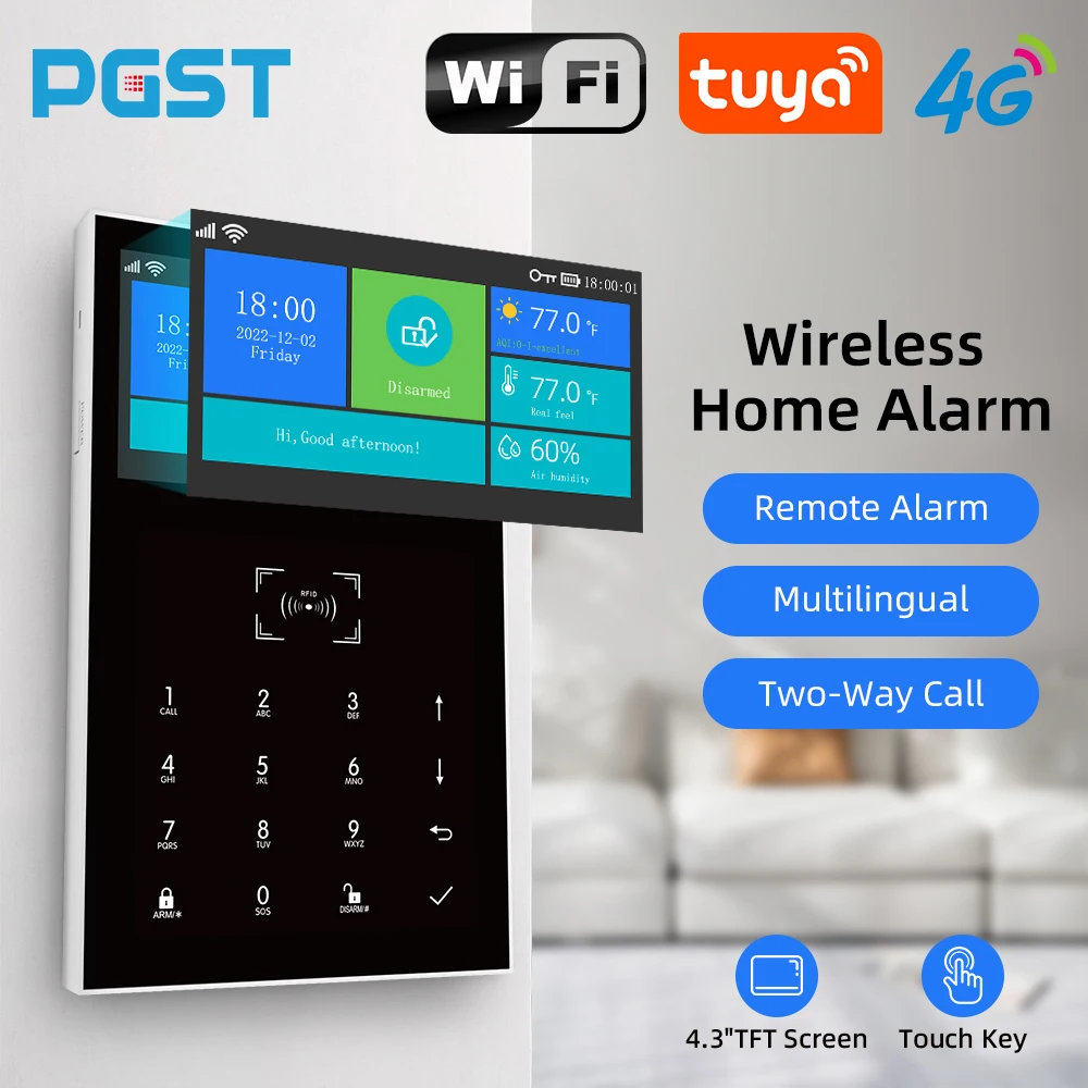 PGST-sistema antirrobo inteligente para el hogar, Control remoto con pantalla táctil grande, función multilingüe, 4G, PG109, GSM, WiFi, aplicación