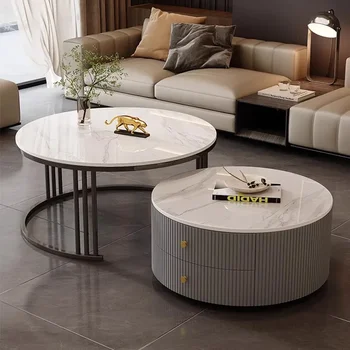 Image Coffee table Light luxury simple modern living room home small Nordic side several marble rock plate round small coffee table