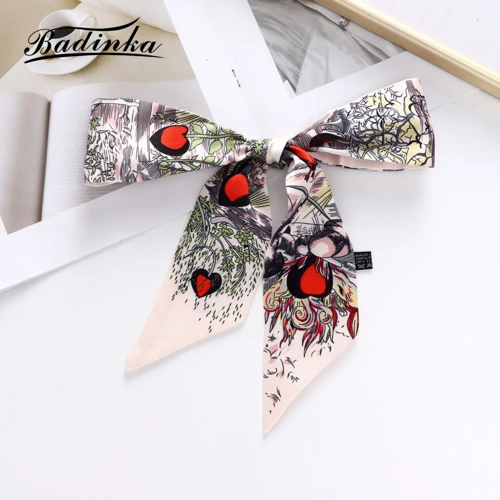 2022 New Designer Long Skinny Bag Handle Ribbon Scarf Women Luxury Elegant Narrow Silk Petite Hair Tie Scarfs for Ladies Fulares