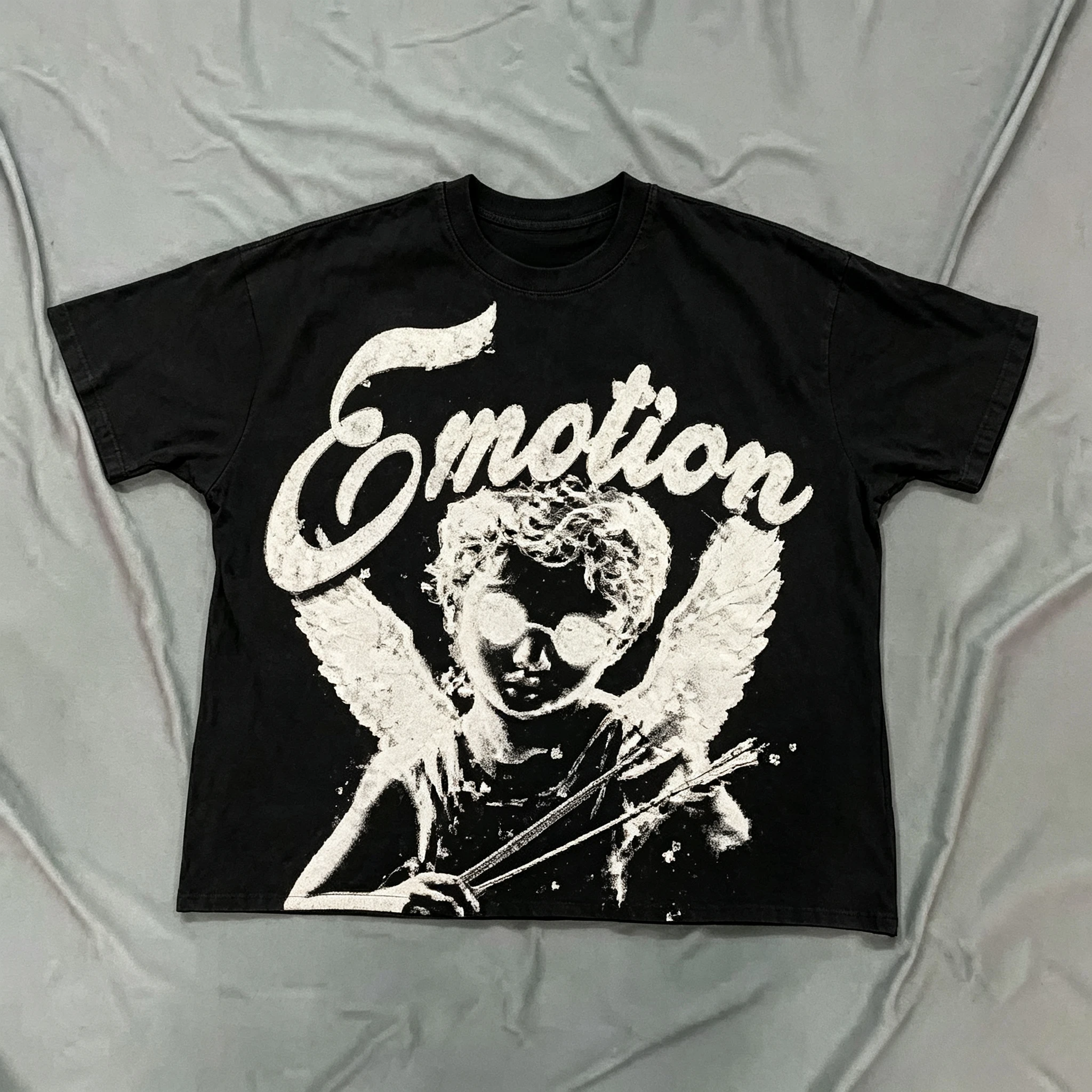 2026 Vintage Cupid Angel Graphic T Shirt Emotion Cursive Letter Print Oversized Short Sleeve Tee Unisex Streetwear