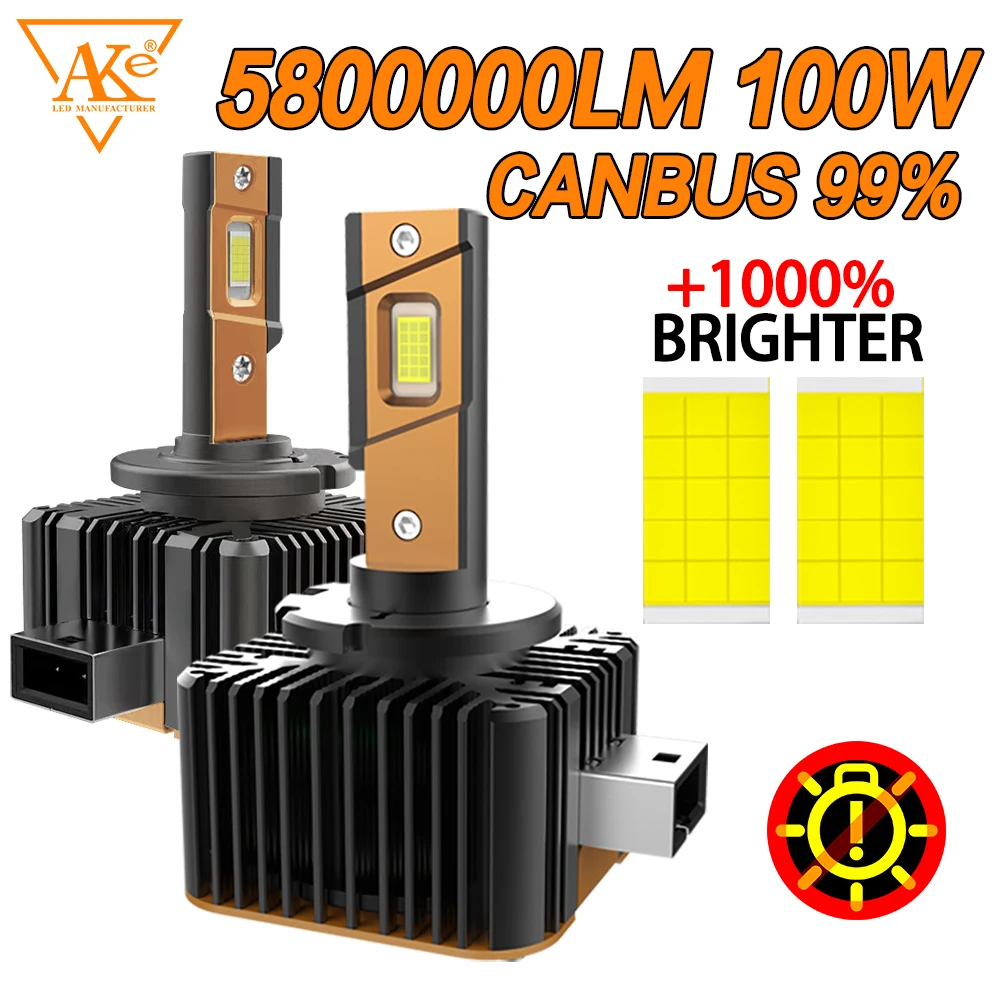 Bombilla LED D1S D3S para Faros Delanteros de Coche, 5800000LM 100W, D2S LED CANbus, D8S D4S, Lámparas para Coche, Kits de Actualización HID Xenón, 1:1 Original, Plug and Play