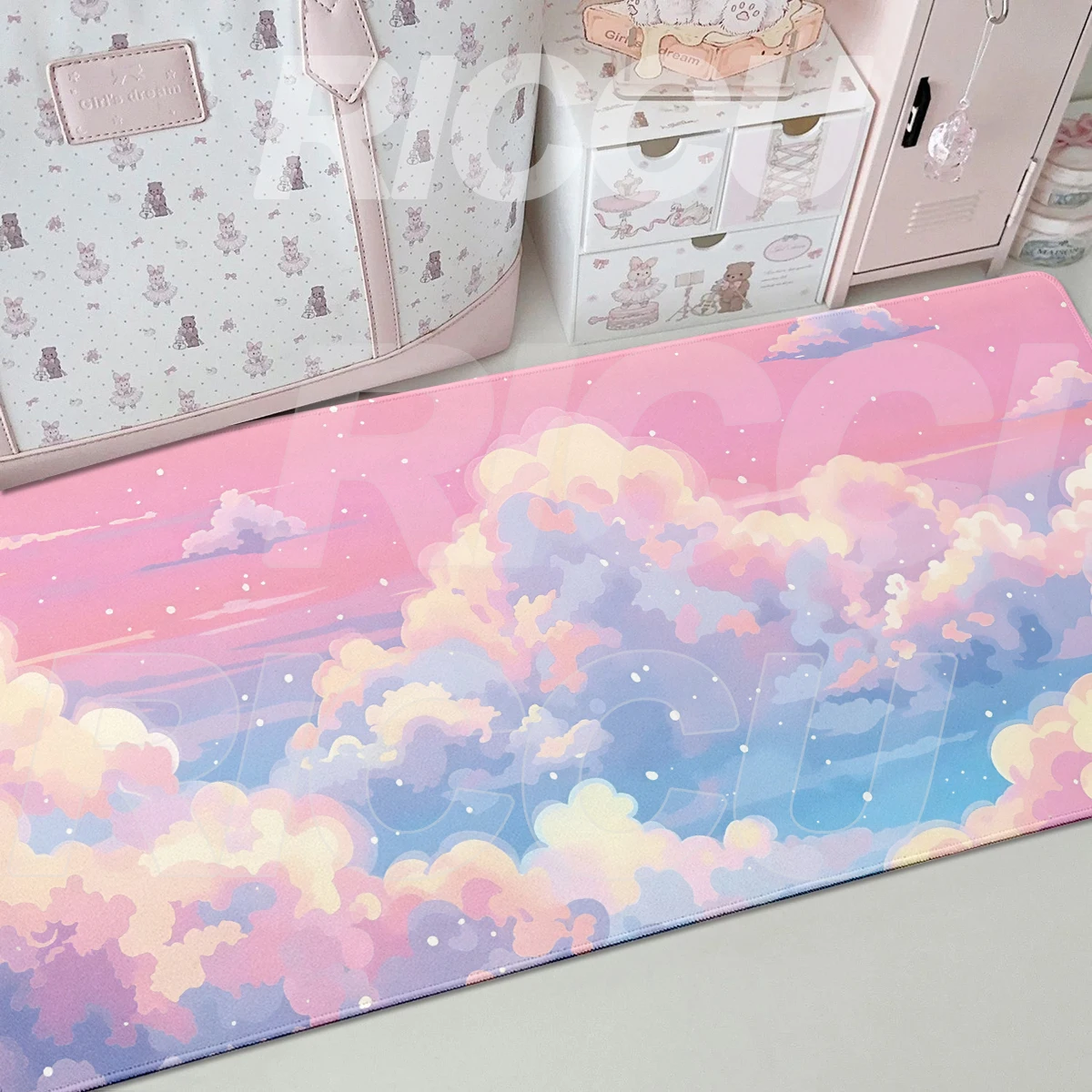 Large Pink Purple Table Decort Mousepad Pastel Clouds Desk Mat Laptop Rubber Mouse Pad PC Gaming Lock Edge Keyboard Extended Mat