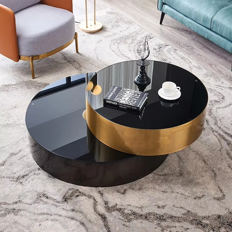 

Postmodern Stainless Steel Hotel Living Room Titanium Toughened Glass Designer Round Light Luxury Coffee Table