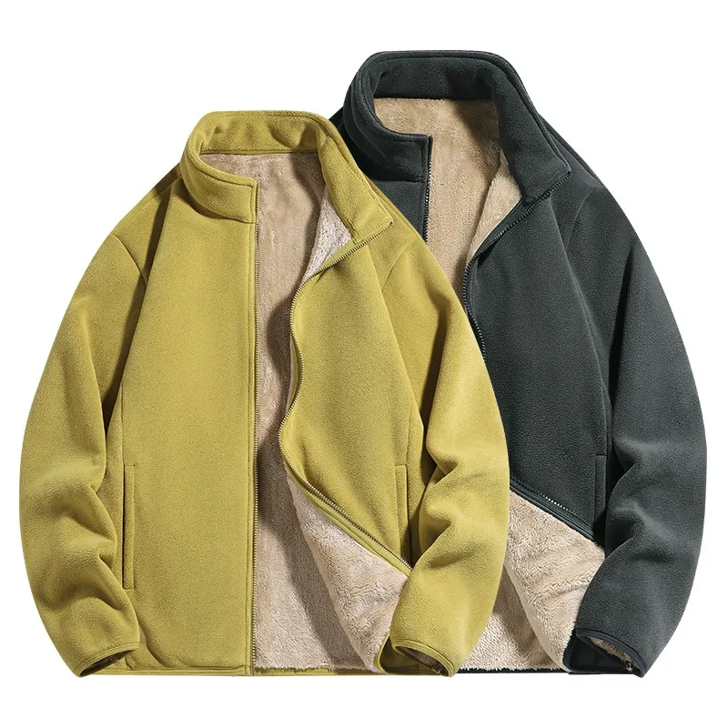 سترة صوف قطيفة 2025 للرجال والنساء، معطف دافئ مبطن من المخمل المرجاني الناعم ثقيل الوزن