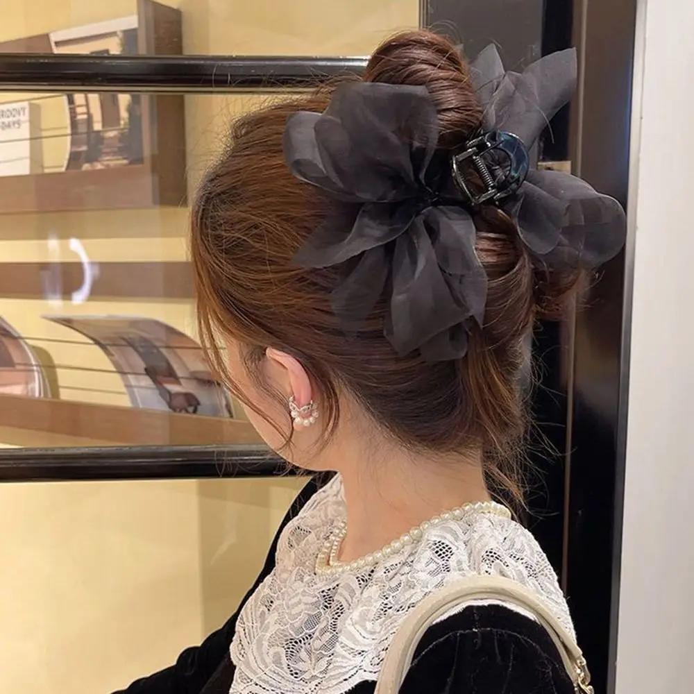 

Заколка-сетка для волос с бантом, пластиковая, модная, для женщин, в виде банта, зажим для волос, корейская заколка-краб, заколка-акула