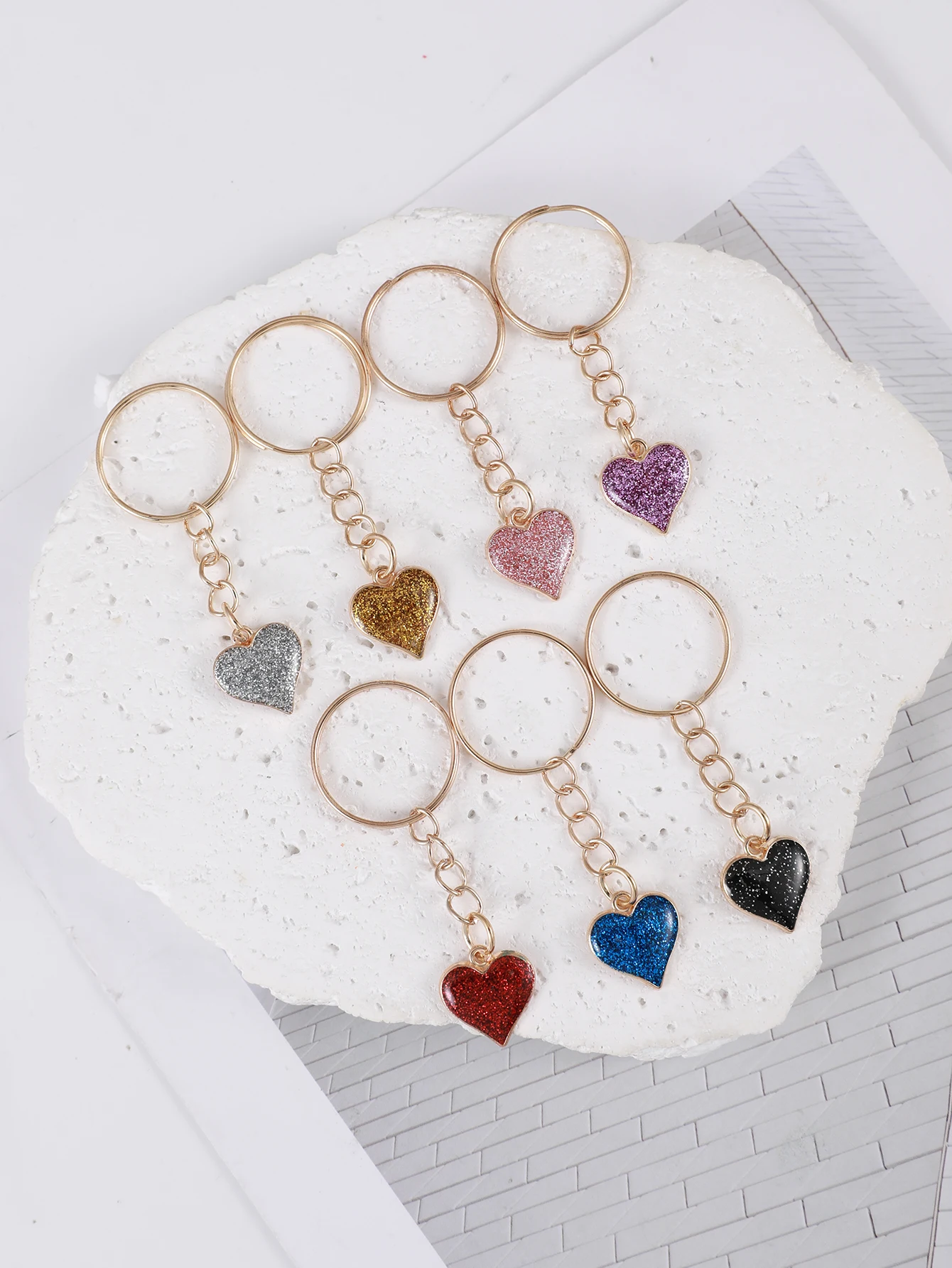 7pcs Cute Heart Keychain Alloy Key Ring Bag Backpack Charm Jewelry Accessories Party Decor Valentine\'s Day Women Female Gift