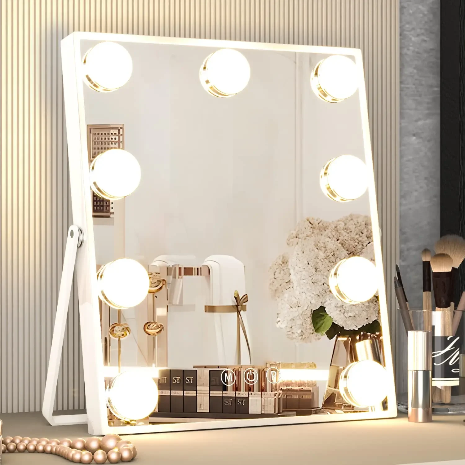 9 LED Bulbs  Vanity Mirror with Lights,  Makeup Mirror, Small Vanity Lighted Mirror with 3 Color Lighting Modes, Smart Touch Con