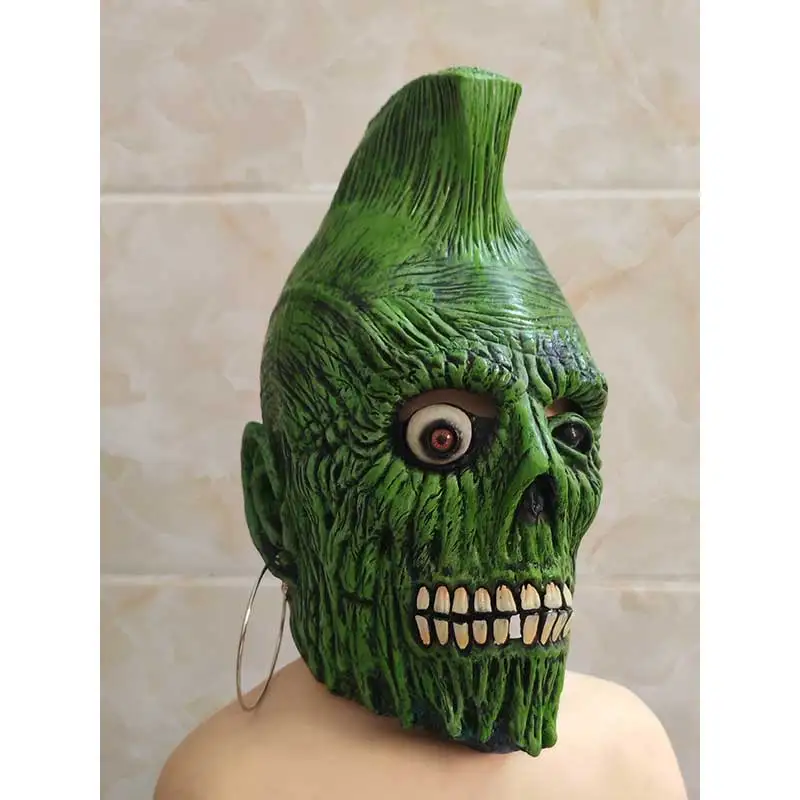 1 Stück grüne Zombie-Schädelmaske, Halloween-Maske, für die Gestaltung von Spukhaus-Szenen, gruselige und furchteinflößende Kostüm-Requisiten. – Detail 3