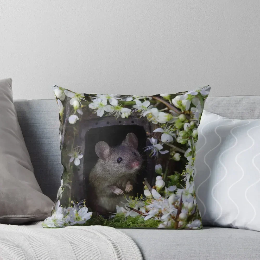 

George the mouse in a log pile house - SPRING flowers Throw Pillow home decor items Pillowcases Bed Cushions pillow