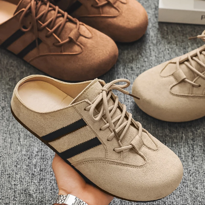Men Loafers Men's Lightweight Bean Shoes Summer One Step Push Lazy Breathable Casual Half Support Slippers for Men