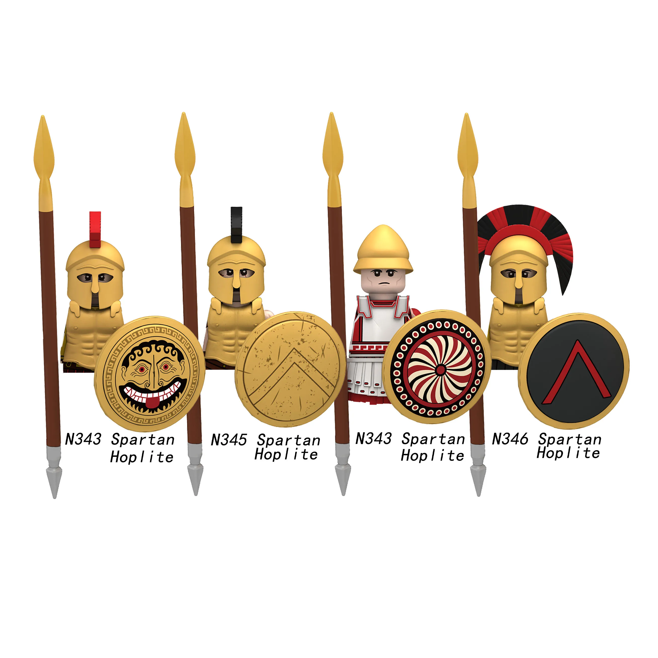 MOC Römische Soldatenfiguren Bausteine Spartaner Hopliten Athener Armee Speer Bogen Waffen Schilder Schwert Rüstung Weste Bausteine Spielzeug