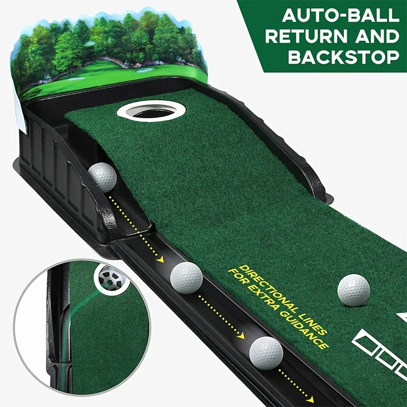 Golf interior e exterior Colocar Mat, Auto bola retorno e bola Collector, Putter Alinhamento Guias em 3, 5, 7 ft