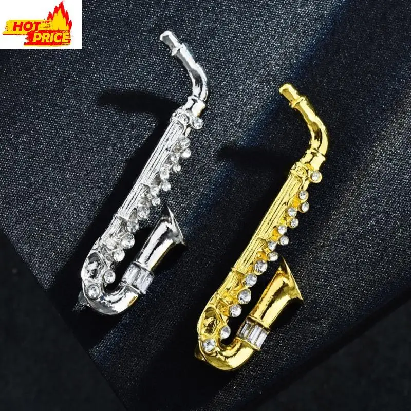 

Women Brooch Pins Elegant Collar Lapel Pin Saxophone Crystal Novelty Rhinestones