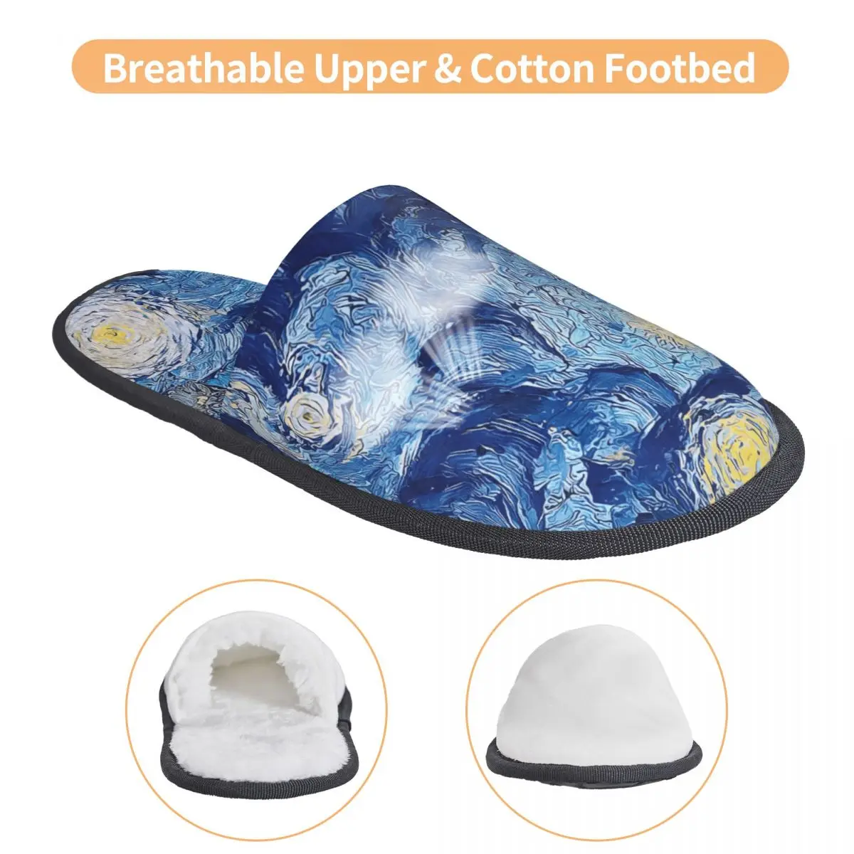 شبشب ضيوف Starry Night Van Gogh لغرفة النوم للنساء، شبشب منزلي مطبوع حسب الطلب #3