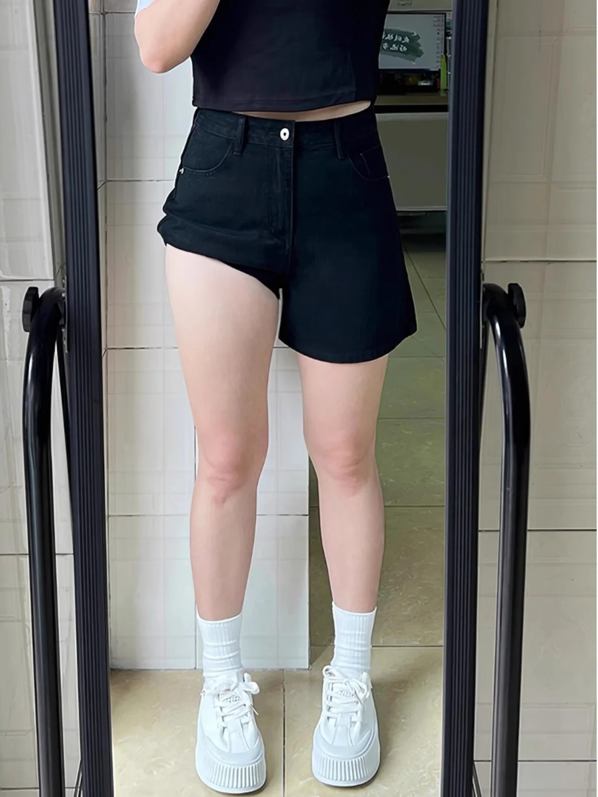 

Summer Thin Black Denim Short Pants Women's plus Size Slimming Loose High Waist Five-Part Casual Wide Leg Mid-Length Jeans