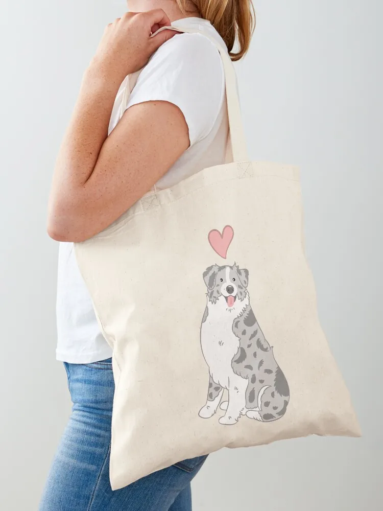 

LOVE Blue Merle White Australian Shepherd Tote Bag Gift bag Shopper handbag tote bag men women