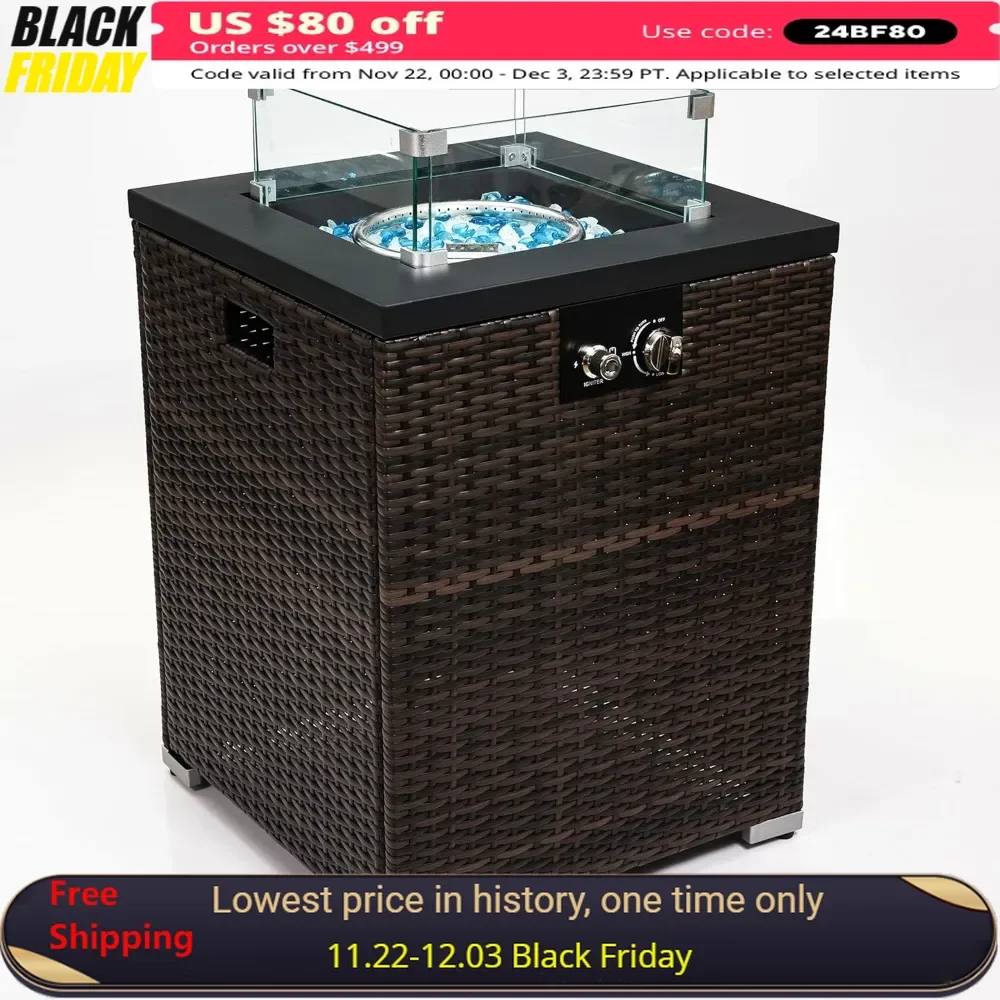 

21inch Fire Table, Propane Fire Pit with Electronic Pulse Igniter, 40,000 BTU Gas with Glass Windshield，Fires Pits Table