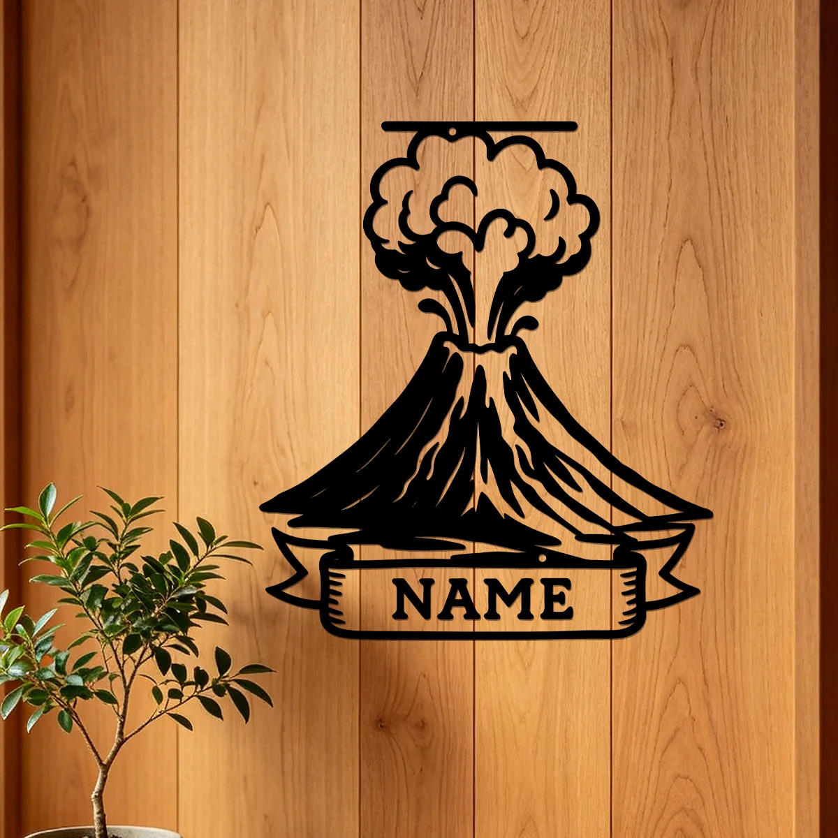 Volcano Eruption Metal Wall Sign With Custom Name Lava Smoke Mountain Wall Art Ornament Home Office Wall Hanging Nature Gift