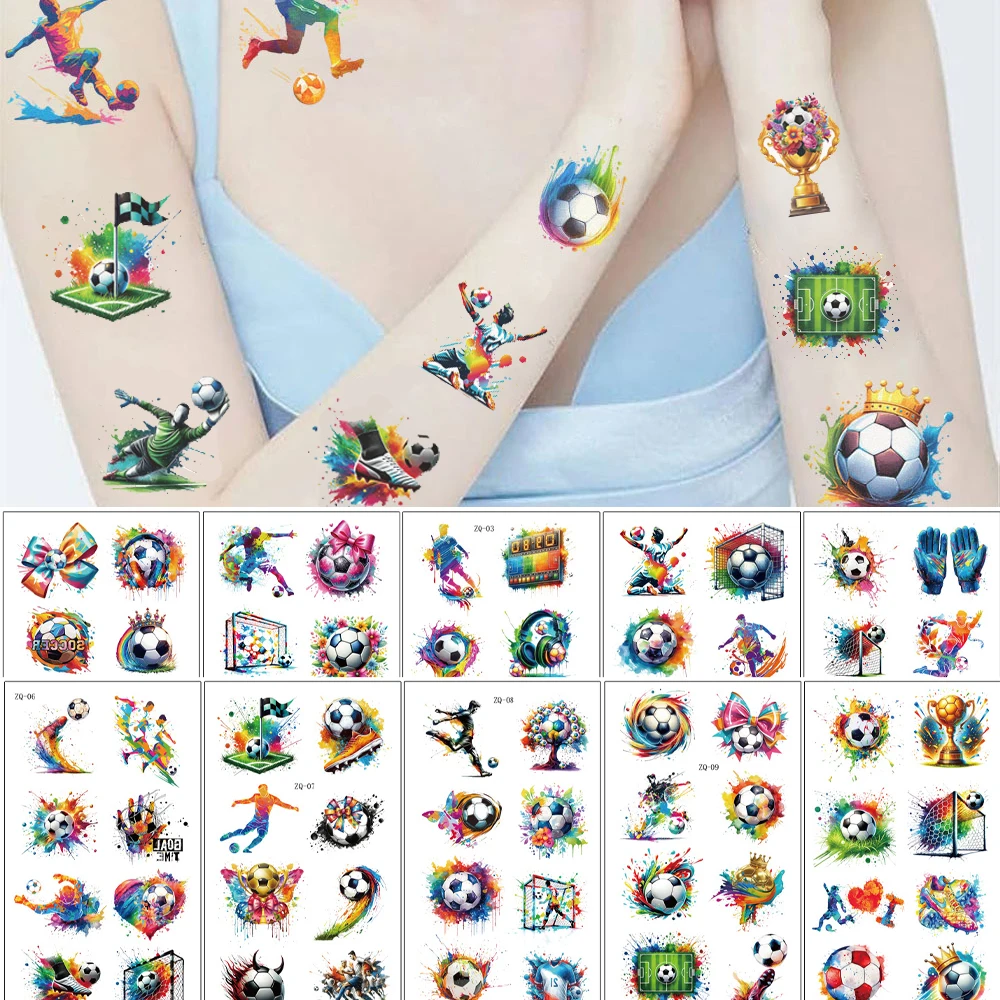 10 Sheets Soccer Sports Temporary Tattoos | Super Colorful Soccer Themed Birthday Party Favors, Supplies, Decorations
