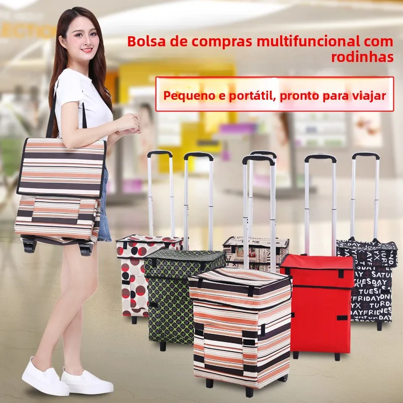 ポータブル手引きショッピングカート、伸縮式ハンドル、便利な野菜購入カート、おしゃれな収納バッグ、シングルホイール