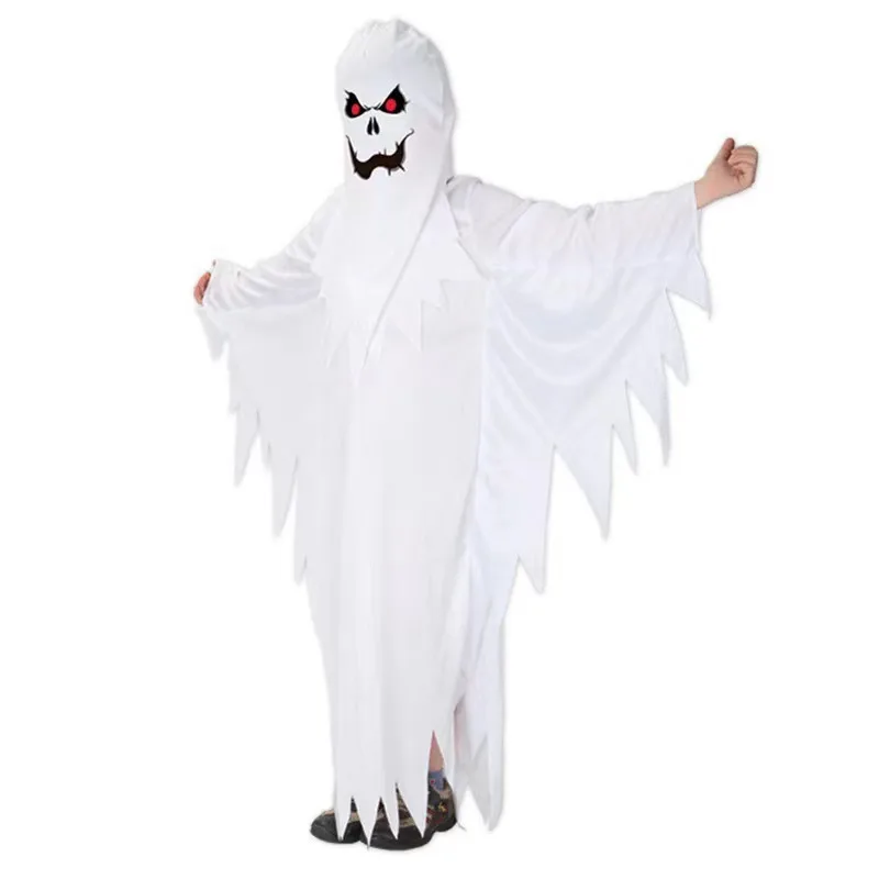Bambino Ragazzo Ragazza Spaventoso Fantasma Bianco Mantello di Halloween Festa per bambini Vestito operato Mantello horror Costume cosplay Mantello di carnevale in maschera