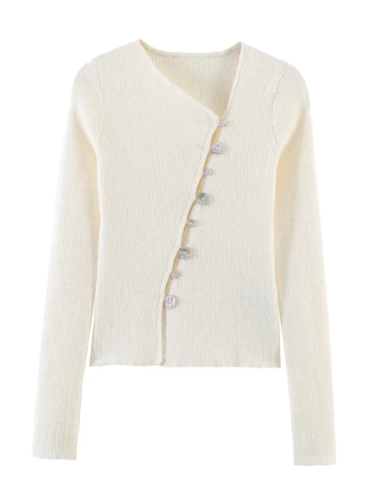 

Женский модный асимметричный вязаный кардиган на одной пуговице, изысканный топ без воротника с нестандартным кроем, повседневный топ для женщин на каждый день и для работы, 2026