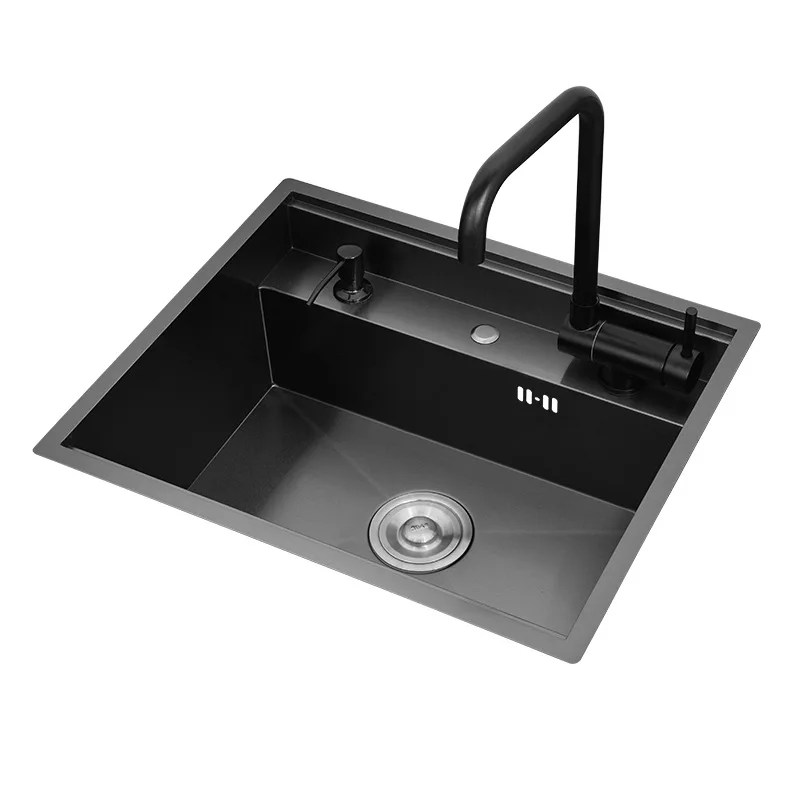 

65*45*23cm Nano Black Nakajima Bar Sink Hidden Kitchen Sink 304 Stainless Steel Single Groove Invisible With Cover