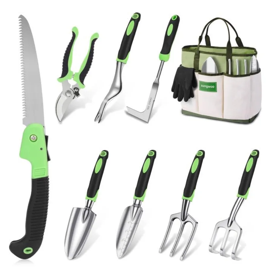

sungwoo Garden Tool Set 10 Piece Heavy Duty and Lightweight Aluminium Alloy Tools with Ergonomic Handle Sturdy Storage Tote Bag